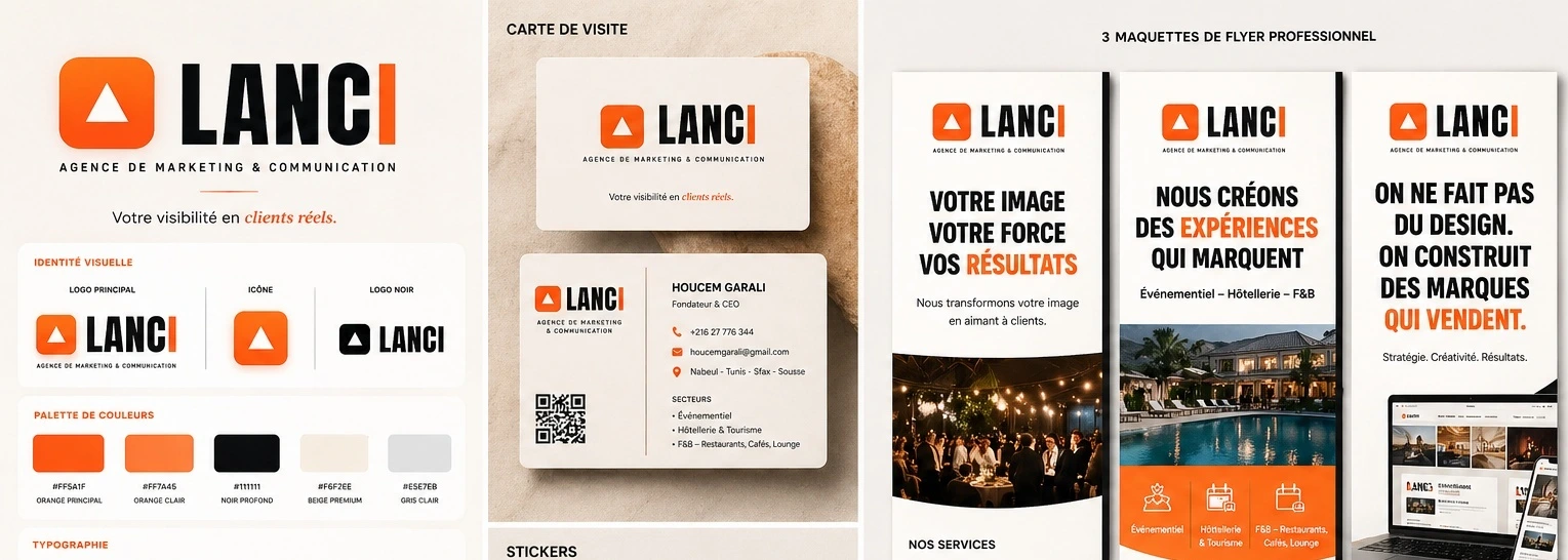 Branding et identité visuelle — charte graphique, nuancier et supports de marque LANCI